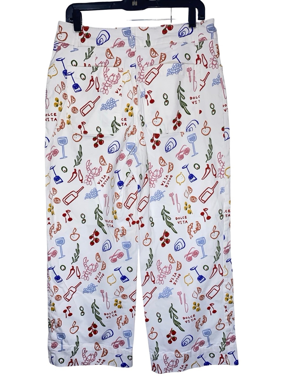 Wide-Leg Crop Pants in White with Multicolor Print - Picture 5 of 9